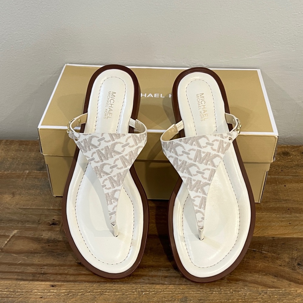 Michael Kors Cream and Brown Sandals